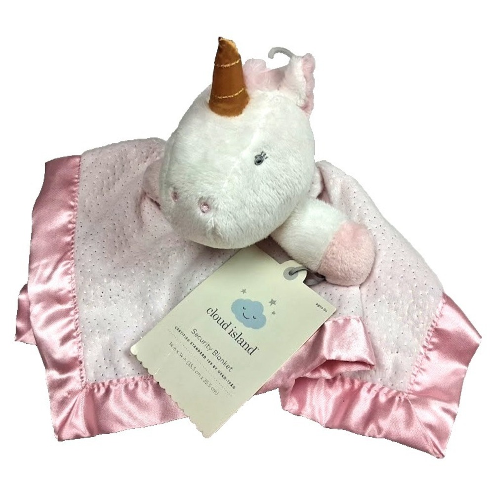 Cloud Island Pink White Unicorn Baby Security Blanket Lovey Satin Target NWT